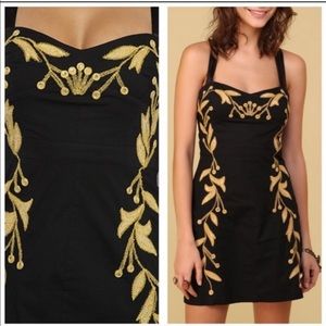 RARE free people black & gold mini dress